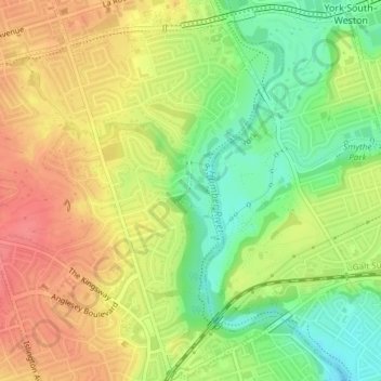 Mappa topografica James Gardens, altitudine, rilievo