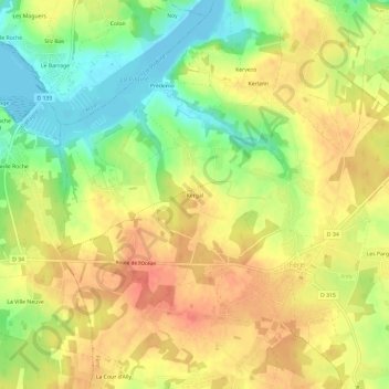 Mappa topografica Kergal, altitudine, rilievo