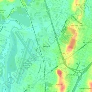 Mappa topografica Shepherd, altitudine, rilievo