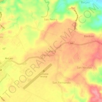 Mappa topografica Supang, altitudine, rilievo
