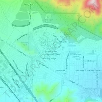 Mappa topografica Serrano Village, altitudine, rilievo