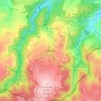 Mappa topografica Oelsen, altitudine, rilievo