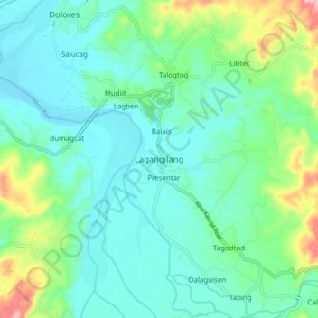 Mappa topografica Lagangilang, altitudine, rilievo
