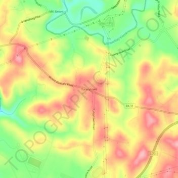 Mappa topografica Turkeytown, altitudine, rilievo