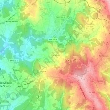 Mappa topografica Proselha, altitudine, rilievo
