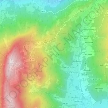 Mappa topografica Chez Les Baud, altitudine, rilievo