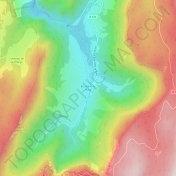 Mappa topografica Bouvante le Haut, altitudine, rilievo