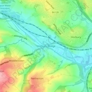 Mappa topografica Horbury Bridge, altitudine, rilievo