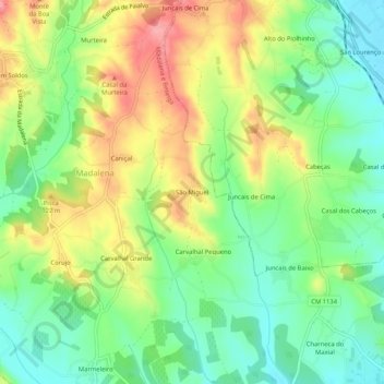 Mappa topografica São Miguel, altitudine, rilievo