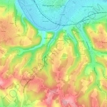 Mappa topografica Dian, altitudine, rilievo