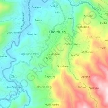 Mappa topografica Las Colinas, altitudine, rilievo