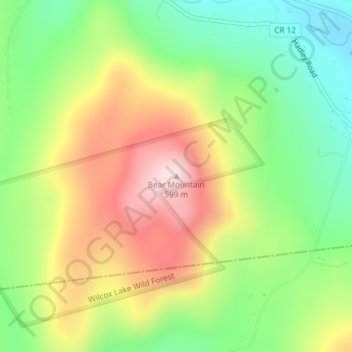 Mappa topografica Bear Mountain, altitudine, rilievo