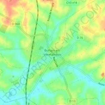 Mappa topografica Bohain-en-Vermandois, altitudine, rilievo