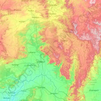 Mappa topografica Bālāghāt, altitudine, rilievo
