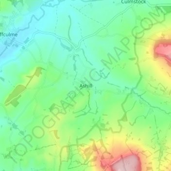 Mappa topografica Ashill, altitudine, rilievo