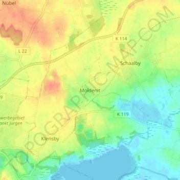 Mappa topografica Moldenit, altitudine, rilievo