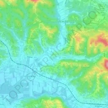 Mappa topografica Voghersca, altitudine, rilievo