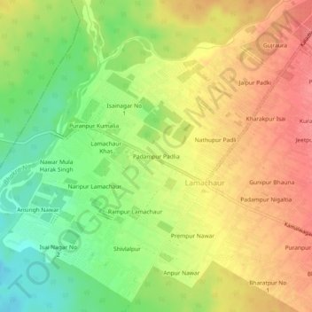 Mappa topografica Padampur Padlia, altitudine, rilievo