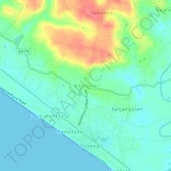 Mappa topografica Nithiravilai, altitudine, rilievo
