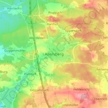 Mappa topografica Allersberg, altitudine, rilievo
