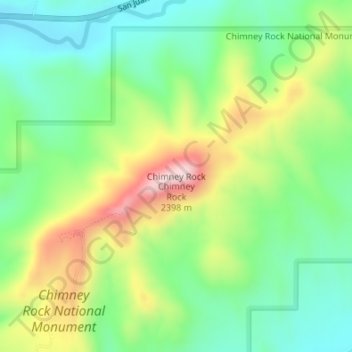 Mappa topografica Chimney Rock, altitudine, rilievo
