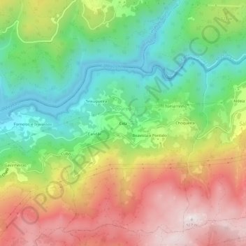 Mappa topografica Cela, altitudine, rilievo