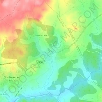 Mappa topografica Alhais, altitudine, rilievo
