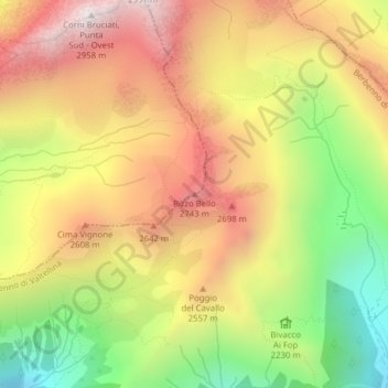 Mappa topografica Pizzo Bello, altitudine, rilievo