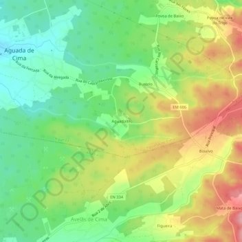 Mappa topografica Aguadalte, altitudine, rilievo