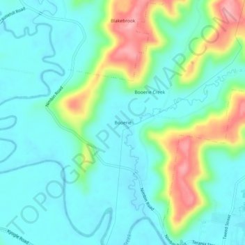 Mappa topografica Booerie, altitudine, rilievo