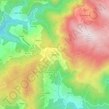 Mappa topografica Felgueira, altitudine, rilievo