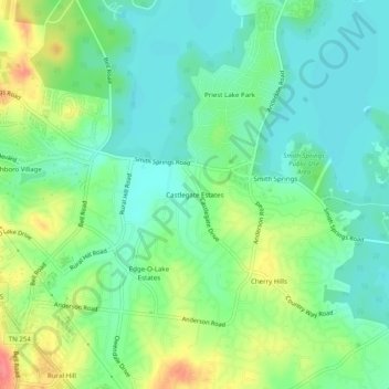 Mappa topografica Castlegate Estates, altitudine, rilievo