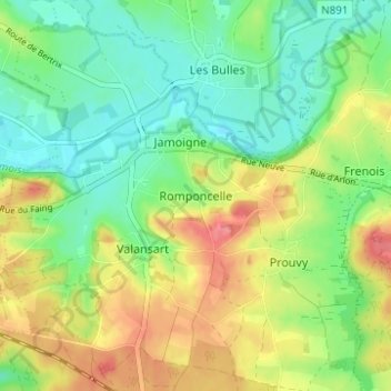 Mappa topografica Romponcelle, altitudine, rilievo