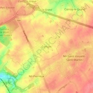 Mappa topografica Corbais, altitudine, rilievo