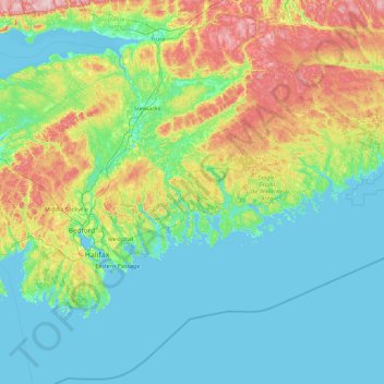 Mappa topografica Halifax, altitudine, rilievo