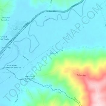 Mappa topografica Collico, altitudine, rilievo