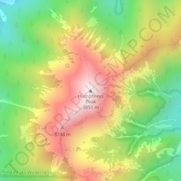 Mappa topografica Humphreys Peak, altitudine, rilievo