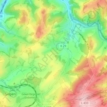 Mappa topografica Windrath, altitudine, rilievo