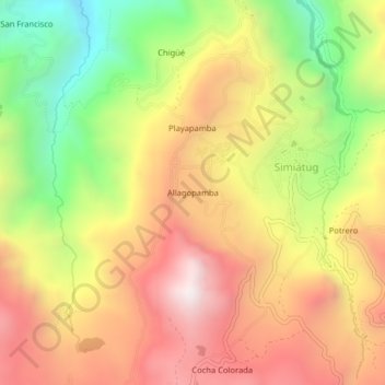 Mappa topografica Allagopamba, altitudine, rilievo