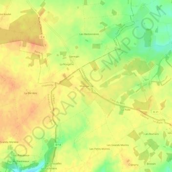 Mappa topografica Montgarny, altitudine, rilievo