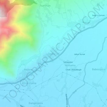 Mappa topografica Qasba Lar, altitudine, rilievo