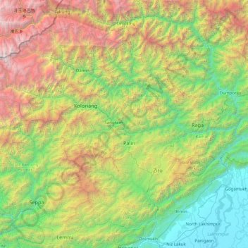 Mappa topografica Lower Subansiri, altitudine, rilievo
