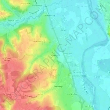 Mappa topografica Les Vèvres, altitudine, rilievo