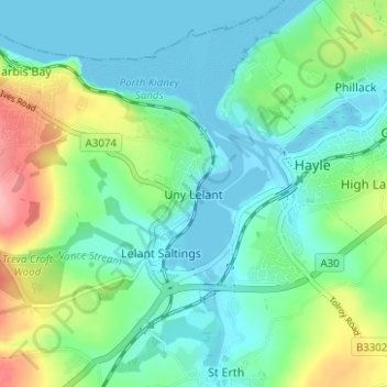 Mappa topografica Uny Lelant, altitudine, rilievo