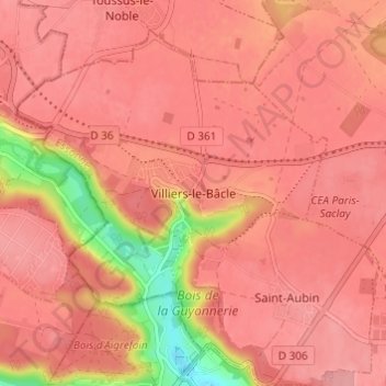 Mappa topografica Villiers-le-Bâcle, altitudine, rilievo