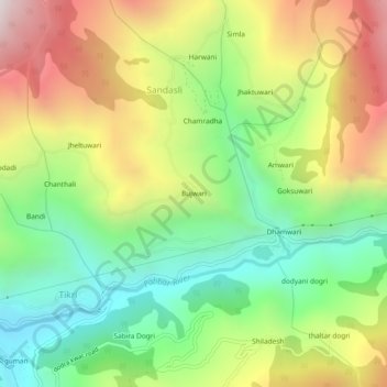 Mappa topografica Busari, altitudine, rilievo