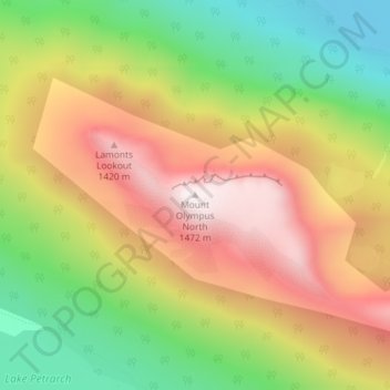 Mappa topografica Mount Olympus North, altitudine, rilievo