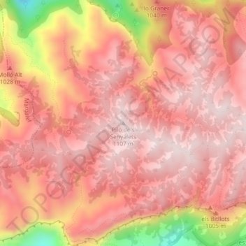 Mappa topografica Piló dels Senyalets, altitudine, rilievo