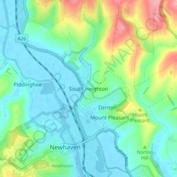 Mappa topografica South Heighton, altitudine, rilievo