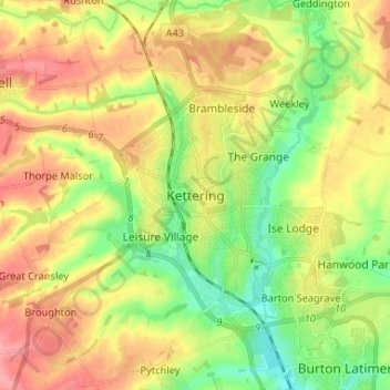Mappa topografica Kettering, altitudine, rilievo